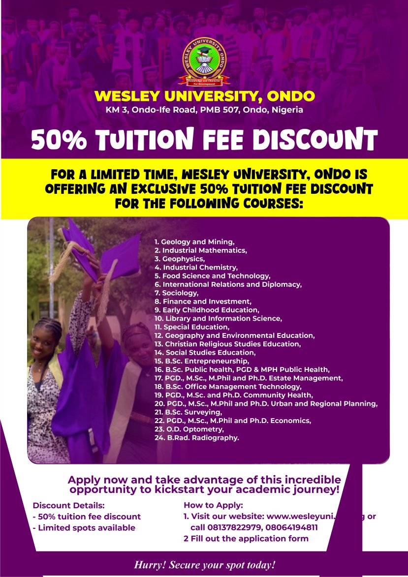 Wesley University 50% Discount